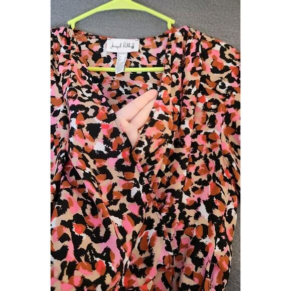 Joseph Ribkoff Womens Sz 6 Animal Print Faux Wrap Blouse Multicolor Peplum‎ Belt - Picture 3 of 8